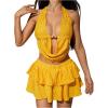 imageMakeMeChic Womens 2 Piece Y2k Outfit Draped Front Tie Back Halter Crop Tops and Skirt SetYellow