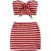 imageMakeMeChic Womens 2 Piece Y2k Outfit Striped Strapless Knot Tube Crop Tops and Bodycon Skirt SetRed and White