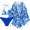 imageMakeMeChic Womens 3 Piece Bathing Suit Tropical Halter Triangle Bikini Set Mesh Cover Up RomperRoyal Blue