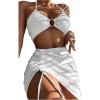 imageMakeMeChic Womens 3 Piece Bathing Suits Halter Ring Bikini Set with Cover Up SkirtsWhite 3