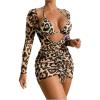 imageMakeMeChic Womens 3 Piece Bikini Set Leopard Halter Triangle Bathing Suit with Drawstring Cover Up DressMulticolor