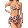 imageMakeMeChic Womens 3 Piece Swimsuit Ring Linked Bandeau High Cut Bikini with Cover Up Skirt SetFloral 1