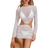 imageMakeMeChic Womens 3 Piece Swimsuit Tie Back Halter Triangle Thong Bikini Set with Cover Up DressWhite