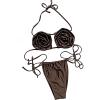 imageMakeMeChic Womens Bikini Sets 3D Floral Halter Cut Out Tie Back Beach Bathing SuitChocolate Brown