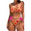 imageMakeMeChic Womens Bikini Sets Floral Print Bandeau Ruched Contrast Binding Tie Side SwimsuitMulticolor