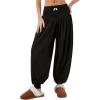 imageMakeMeChic Womens Bow Knot Elastic Waist Pants Loose Fit Plain Summer Baggy TrousersBlack