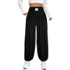 imageMakeMeChic Womens Bow Knot Elastic Waist Pants Loose Fit Plain Summer Baggy TrousersBlack B