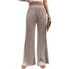 imageMakeMeChic Womens Casual Lettuce Trim Elastic High Waist Wide Leg PantsApricot