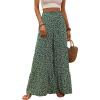 imageMakeMeChic Womens Floral High Waisted Ruffle Wide Leg Pants Boho Summer Beach Palazzo PantsGreen
