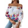 imageMakeMeChic Womens Floral Print Blouse Shirred Half Sleeve Off Shoulder Tie Back Boho ShirtMulticolor