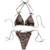 imageMakeMeChic Womens Leopard Print Bikini Sets Halter Triangle Tie Back Thong Bathing SuitBrown