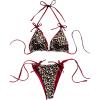 imageMakeMeChic Womens Leopard Print Bikini Sets Halter Triangle Tie Back Thong Bathing SuitMulticolor
