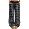 imageMakeMeChic Womens Leopard Print Pants Cheetah Sweatpants Drawstring Waist Wide Leg Baggy Jogger PantsPlaid Black