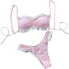 imageMakeMeChic Womens Plaid Gingham Bikini Set Spaghetti Strap Ruched Backless Ruffle Bathing SuitPink