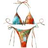 imageMakeMeChic Womens Printed 2 Piece Swimsuit Halter Triangle Bikini Set Tie Side Thong Bathing SuitBlue Multi