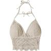 imageMakeMeChic Womens Solid Tie Back Crochet Halter Bikini Top Summer Beach Knit Bralette Crop TopsBeige