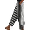 imageMakeMeChic Womens Striped Elastic Waist Button Pocket Loose Capris Trousers PantsBlack and White