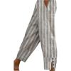 imageMakeMeChic Womens Striped Elastic Waist Button Pocket Loose Capris Trousers PantsKhaki