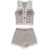 imageMakeMeChic Womens Striped Shorts Set Two Piece Outfits Knit Crochet Tank Top Matching SetKhaki White