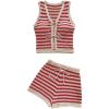imageMakeMeChic Womens Striped Shorts Set Two Piece Outfits Knit Crochet Tank Top Matching SetRed White