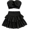 imageMakeMeChic Womens Summer 2 Piece Outfits Twist Front Tube Top and Shirred Ruffle Tiered Mini Skirt SetBlack
