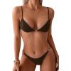 imageMakeMeChic Womens Tie Back High Cut Thong Bikini Sets Summer Swimsuit Bathing SuitBrown