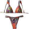 imageMakeMeChic Womens Triangle Thong Bikini Sets High Cut Swimsuit Bathing Suit SwimwearOrange Multicolor