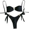 imageMakeMeChic Womens Two Piece Bikini Set Tie Side Ring Backless High Cut Bathing Suit SwimwearBlack