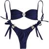 imageMakeMeChic Womens Two Piece Bikini Set Tie Side Ring Backless High Cut Bathing Suit SwimwearDark Blue