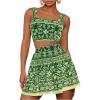 imageMakeMeChic Womens Two Piece Outfit Floral Sleeveless Shirred Tank Crop Top and Skirt SetGreen