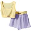 imageMakeMeChic Womens Two Piece Outfits Scoop Neck Patched Crop Tops Colorblock Track Shorts SetYellow Purple
