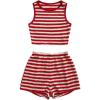 imageMakeMeChic Womens Two Piece Outfits Striped Crew Neck Tank Crop Tops and Shorts SetRed and White