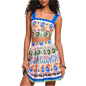 imageMakeMeChic Womens 2 Piece Vacation Outfits Floral Shirred Tank Top and A Line Mini Skirt SetsMulticolor B