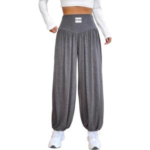 imageMakeMeChic Womens Bow Knot Elastic Waist Pants Loose Fit Plain Summer Baggy TrousersLight Grey