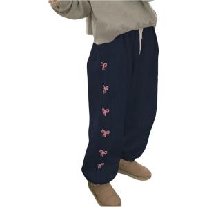 imageMakeMeChic Womens Bow Print Elastic Waist Drawstring Sweatpants Pocket Baggy Y2K Jogger PantsBlue