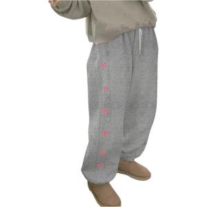 imageMakeMeChic Womens Bow Print Elastic Waist Drawstring Sweatpants Pocket Baggy Y2K Jogger PantsLight Grey a