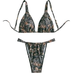 imageMakeMeChic Womens Camo Bikini Set Triangle Tie Backless Thong Bathing Suit Two Piece SwimsuitsMulticolor