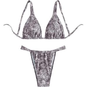 imageMakeMeChic Womens Camo Bikini Set Triangle Tie Backless Thong Bathing Suit Two Piece SwimsuitsMulticolor B