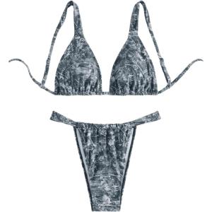 imageMakeMeChic Womens Camo Bikini Set Triangle Tie Backless Thong Bathing Suit Two Piece SwimsuitsMulticolor C