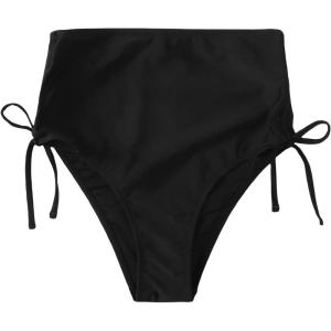 imageMakeMeChic Womens Casual High Waist Solid Bikini Bottoms Swim PantiesBlack Drawstring