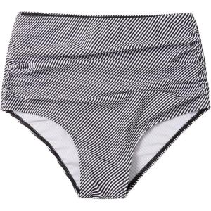imageMakeMeChic Womens Casual High Waist Solid Bikini Bottoms Swim PantiesBlack and White