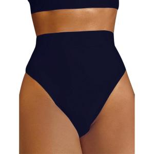 imageMakeMeChic Womens Casual High Waist Solid Bikini Bottoms Swim PantiesNavy Blue