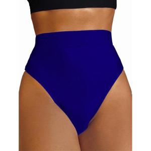 imageMakeMeChic Womens Casual High Waist Solid Bikini Bottoms Swim PantiesRoyal Blue