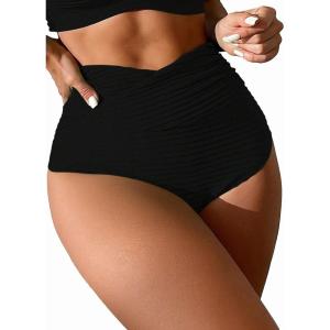 imageMakeMeChic Womens Casual High Waist Solid Bikini Bottoms Swim PantiesSolid Black