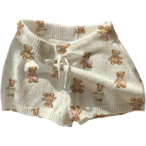 imageMakeMeChic Womens Crochet Knit Mini Shorts Micro Pajama Fuzzy ShortsBear Print