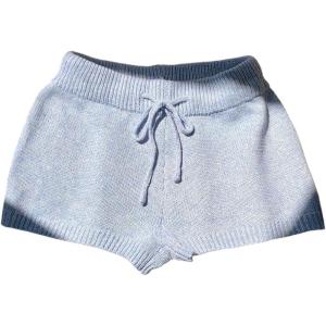 imageMakeMeChic Womens Crochet Knit Mini Shorts Micro Pajama Fuzzy ShortsBlue