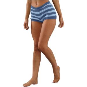 imageMakeMeChic Womens Crochet Knit Mini Shorts Micro Pajama Fuzzy ShortsBlue Striped