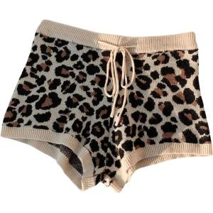 imageMakeMeChic Womens Crochet Knit Mini Shorts Micro Pajama Fuzzy ShortsBrown