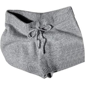 imageMakeMeChic Womens Crochet Knit Mini Shorts Micro Pajama Fuzzy ShortsLight Grey