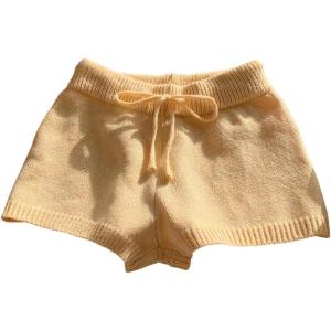 imageMakeMeChic Womens Crochet Knit Mini Shorts Micro Pajama Fuzzy ShortsYellow